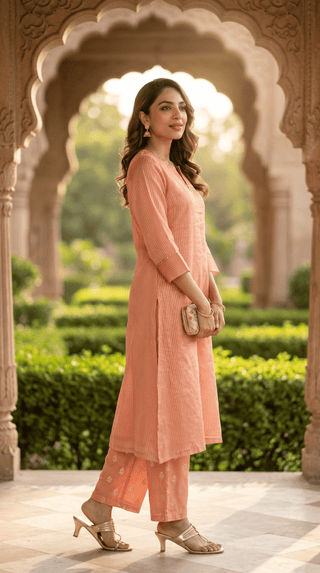 Peach Tissue Stripes Coord