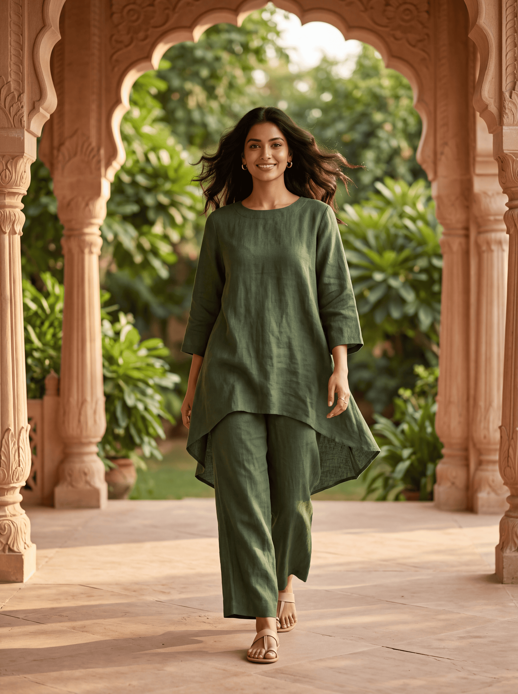 FOREST GREEN LINEN COORD SET