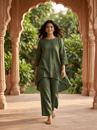FOREST GREEN LINEN COORD SET