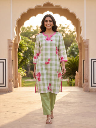 Green Linen Floral Coord