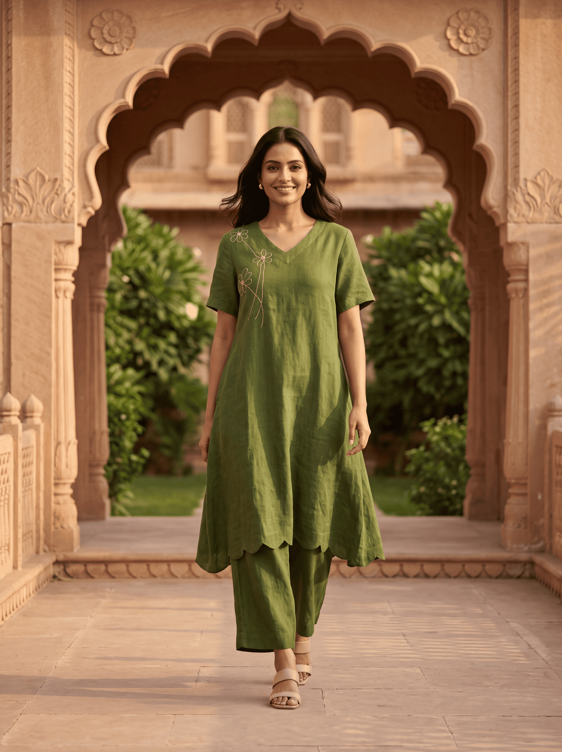OLIVE LINEN COORD SET