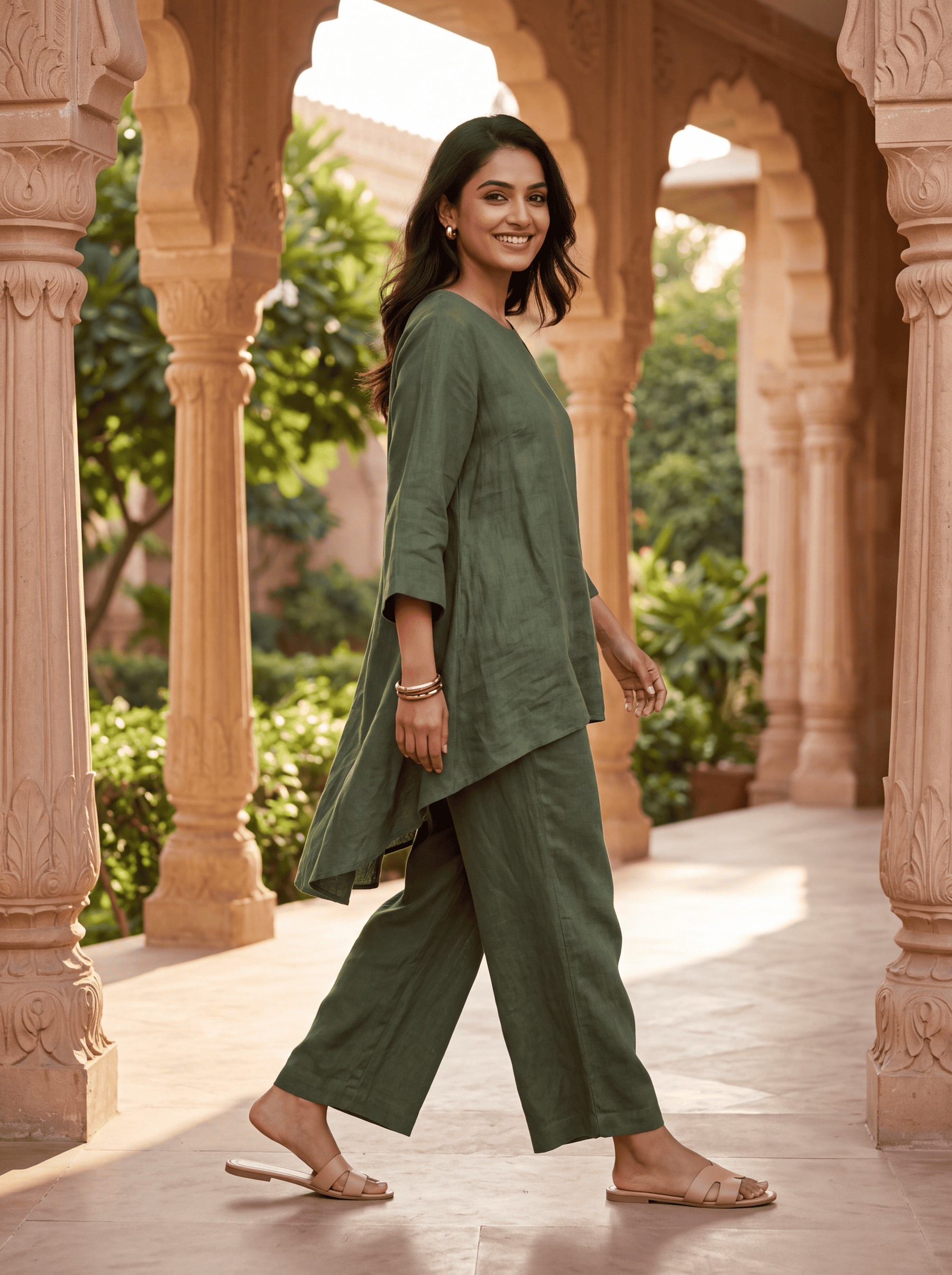 FOREST GREEN LINEN COORD SET