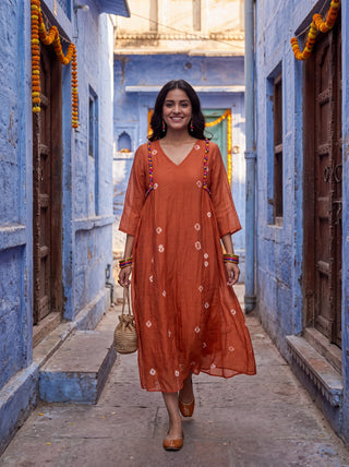 Orange Bandhej Dress