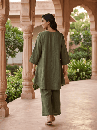 FOREST GREEN LINEN COORD SET