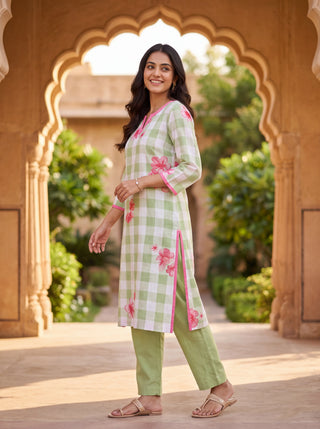 Green Linen Floral Coord