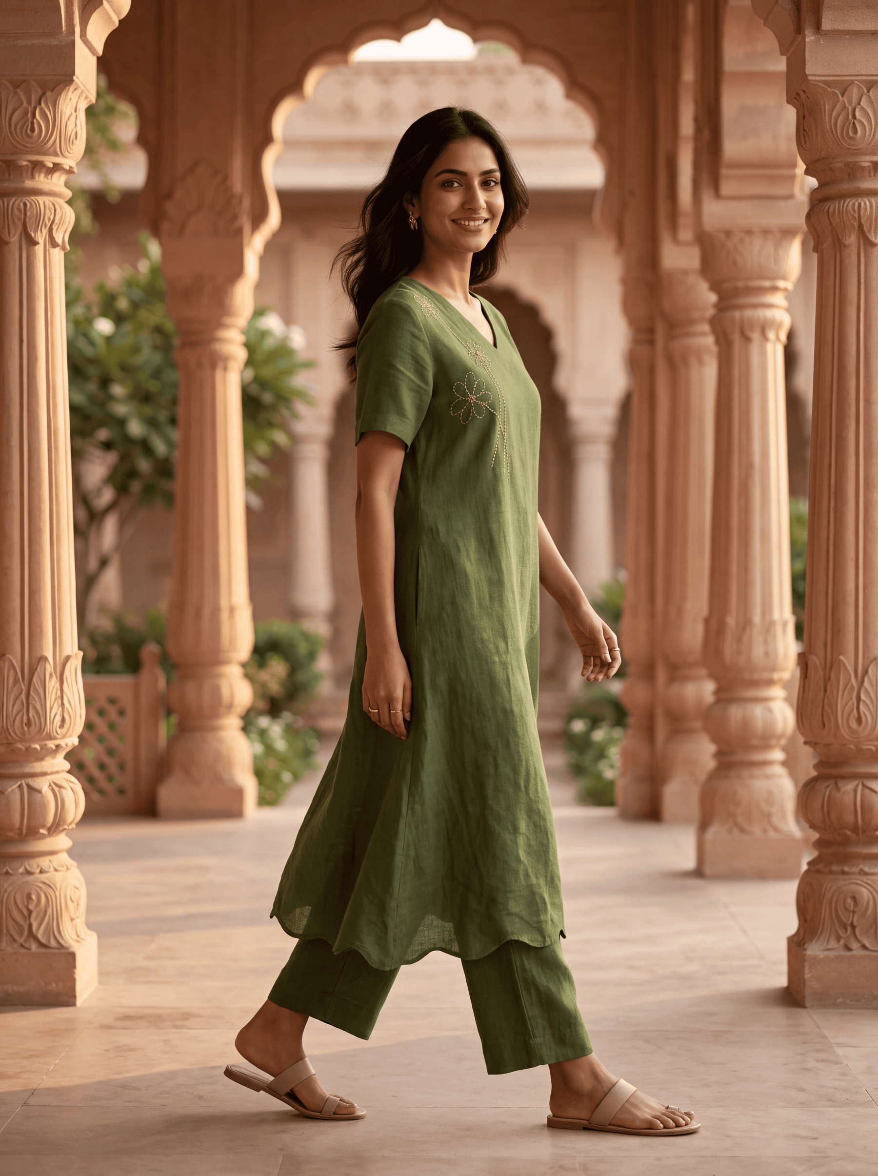 Green Bloom Emb Coord Set