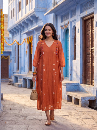 Orange Bandhej Dress