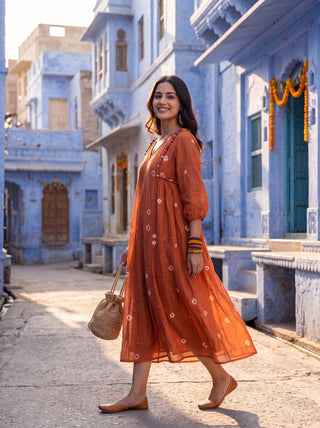 Orange Bandhej Dress