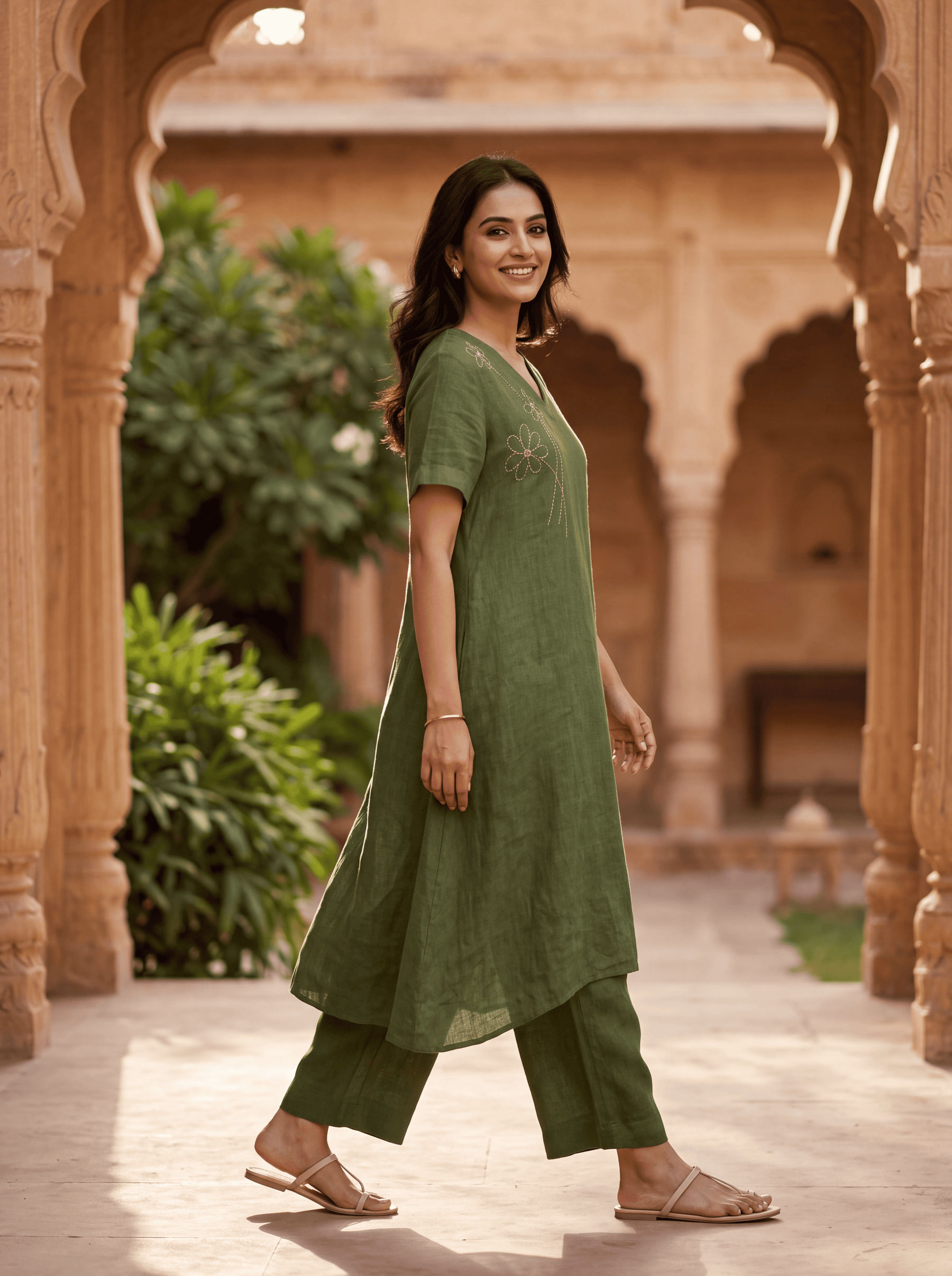 Green Bloom Emb Coord Set