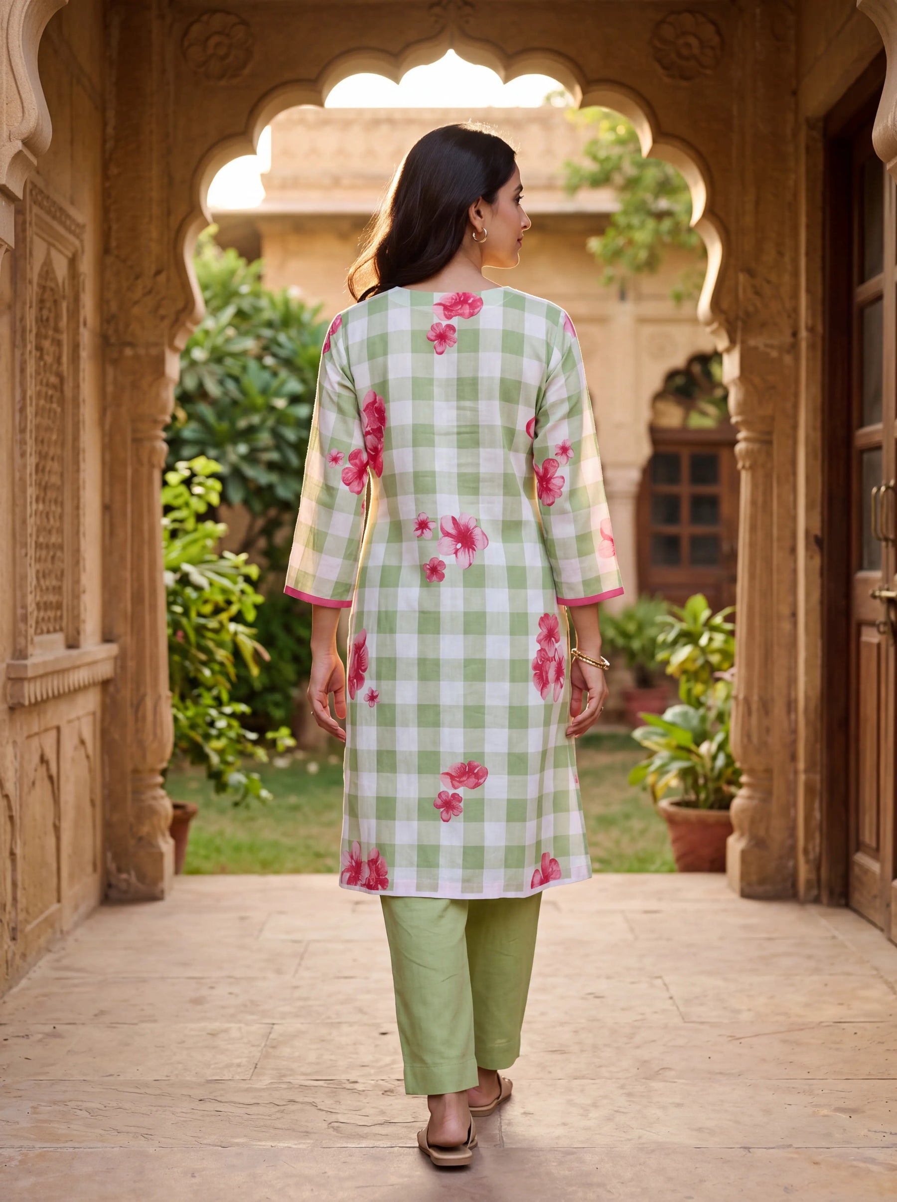 Green Linen Floral Coord