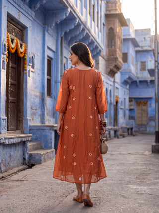 Orange Bandhej Dress