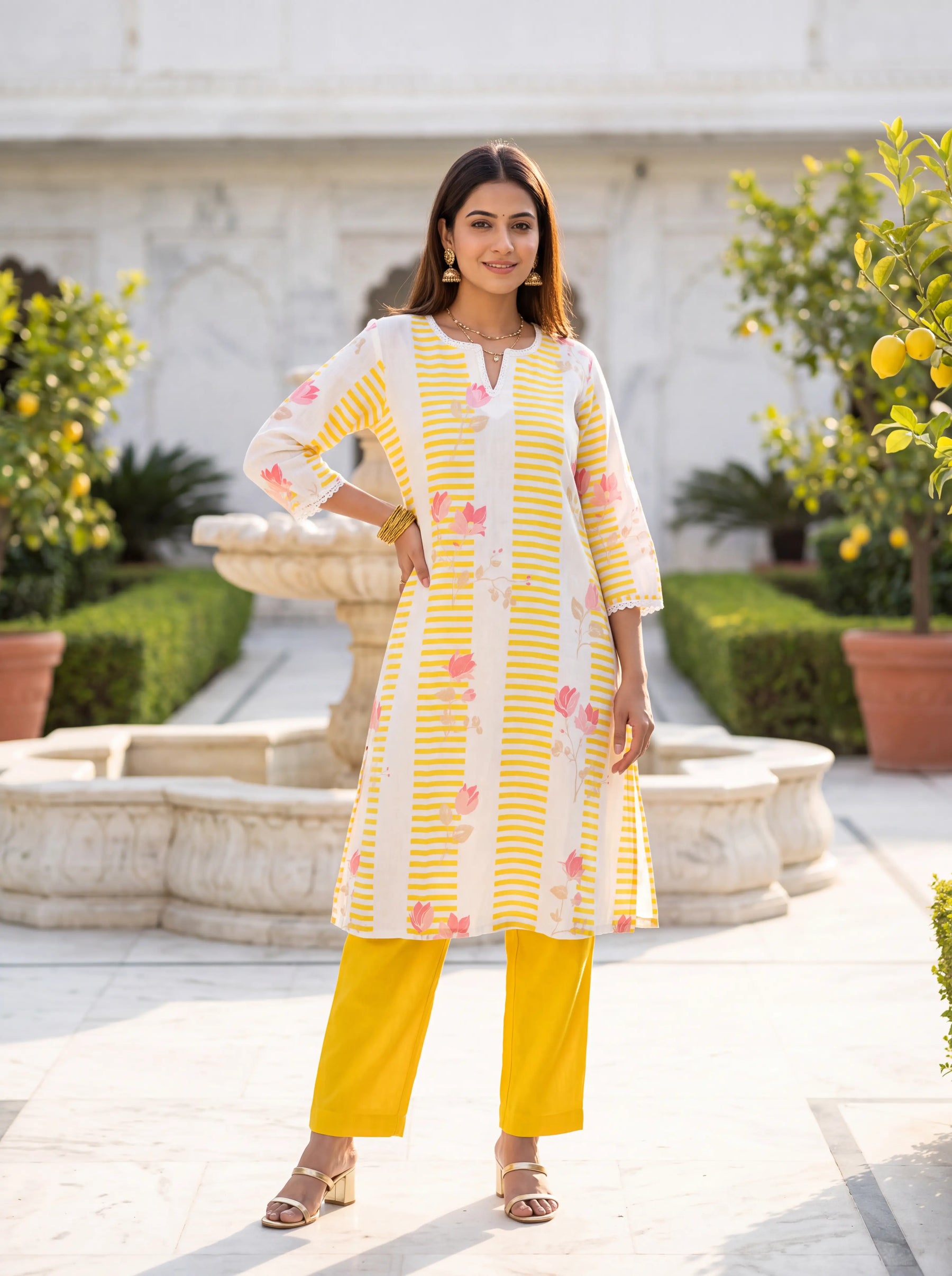 Yellow Printed Linen Coord