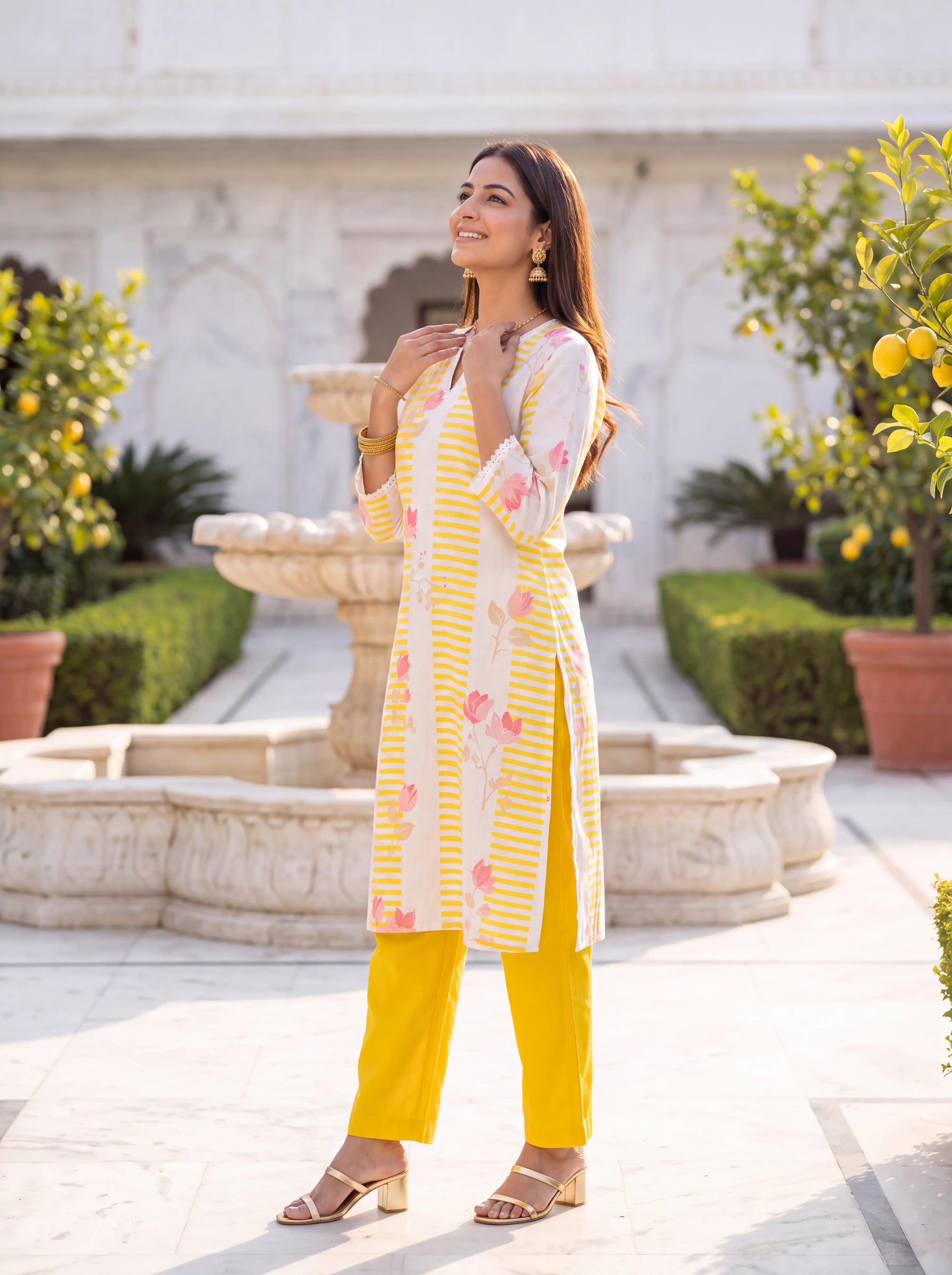 Yellow Printed Linen Coord