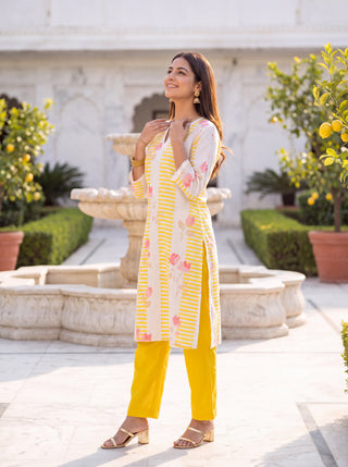 Yellow Printed Linen Coord
