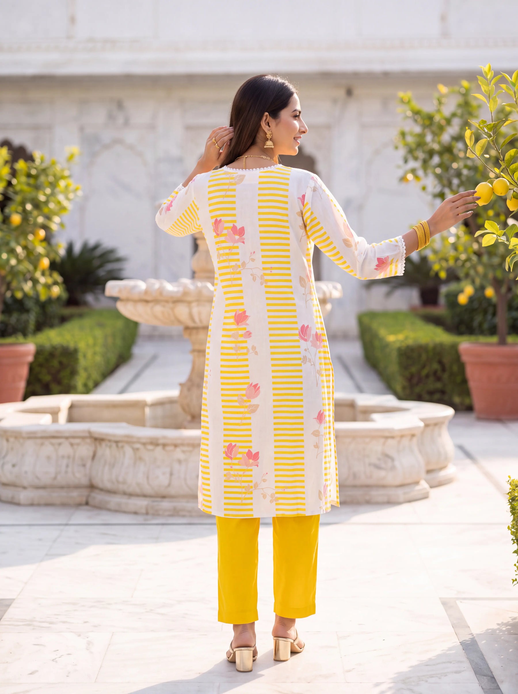 Yellow Printed Linen Coord