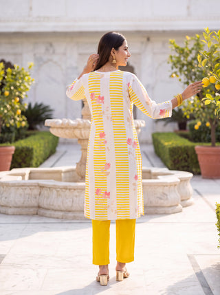Yellow Printed Linen Coord