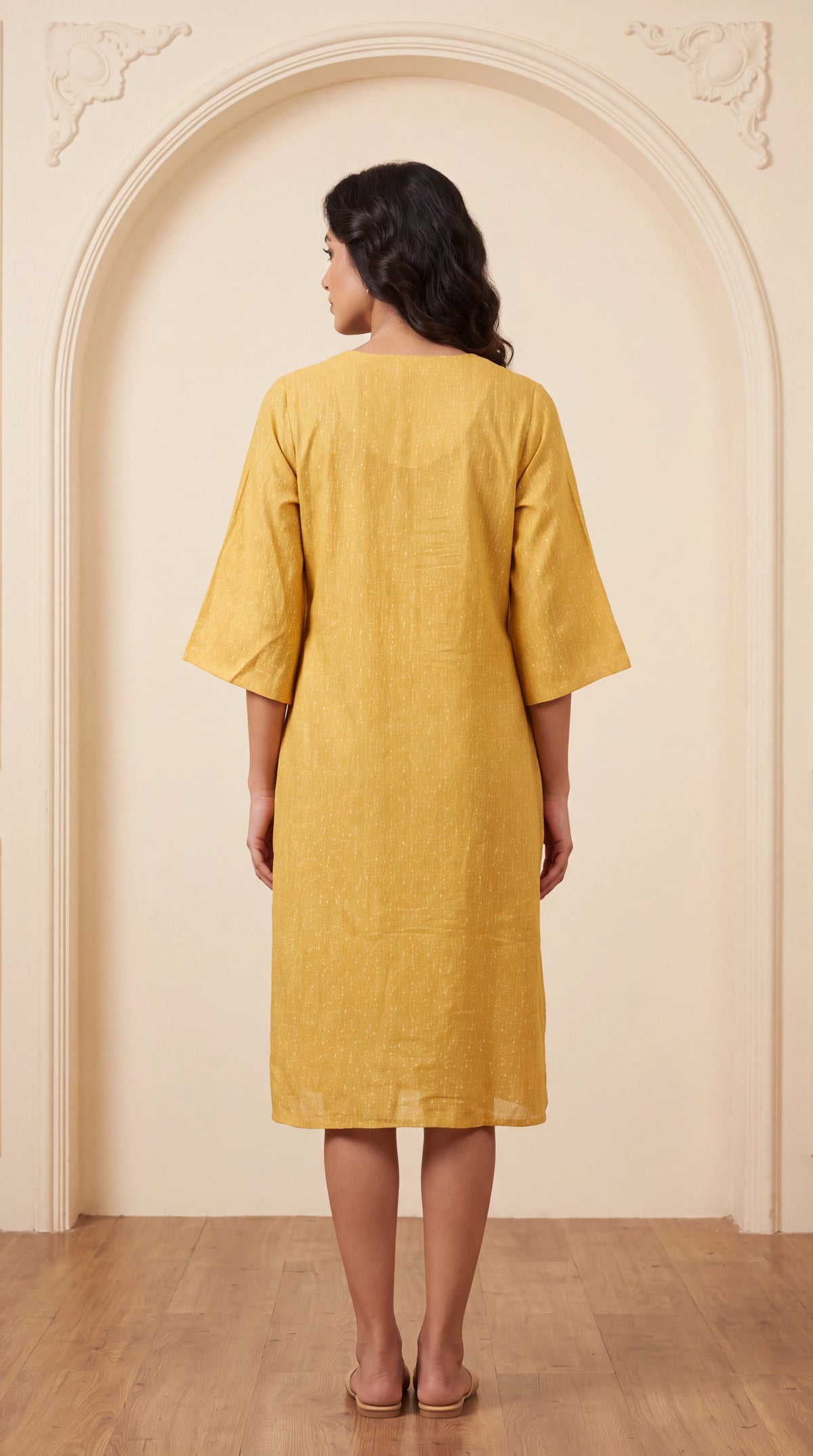 Mustard linen floral dress