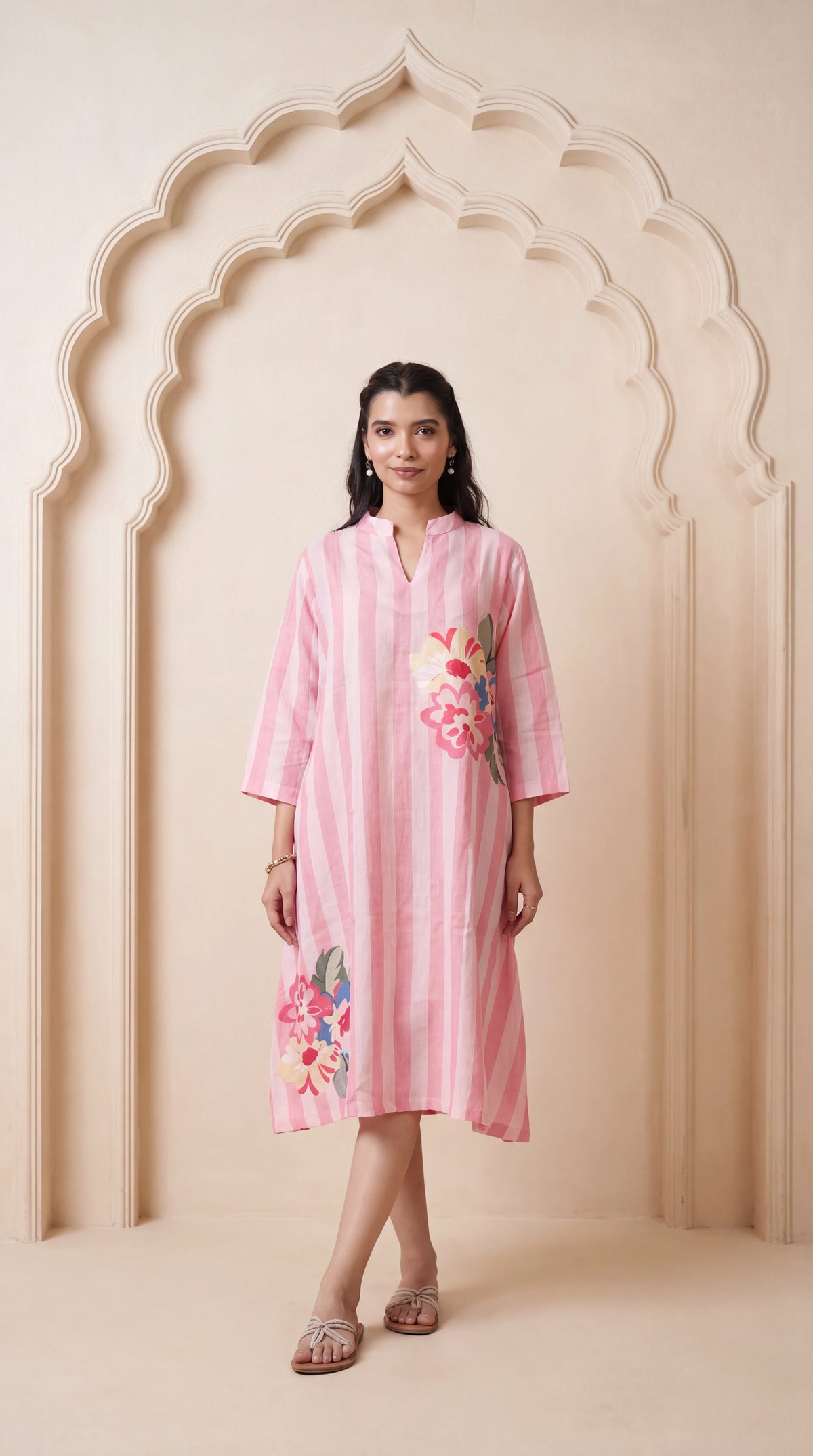 Pink stripes linen dress