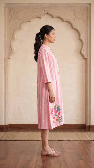 Pink stripes linen dress