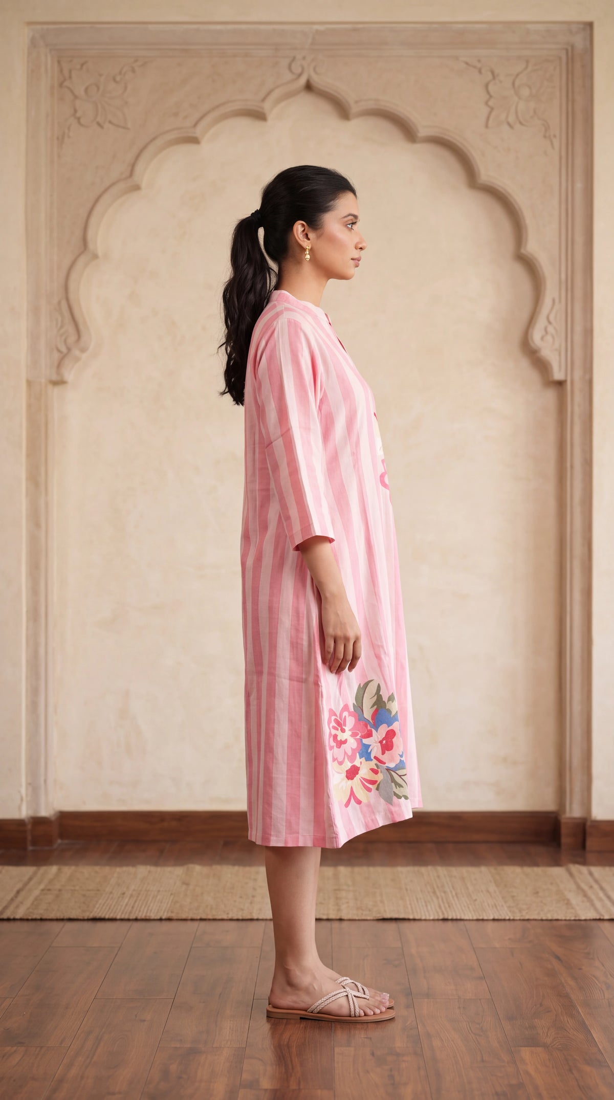 Pink stripes linen dress