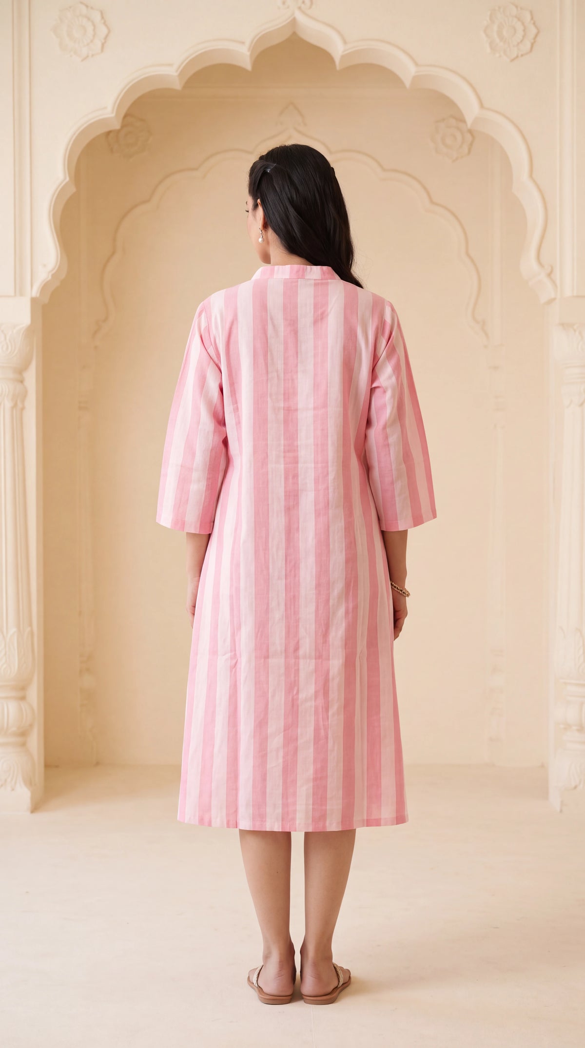 Pink stripes linen dress