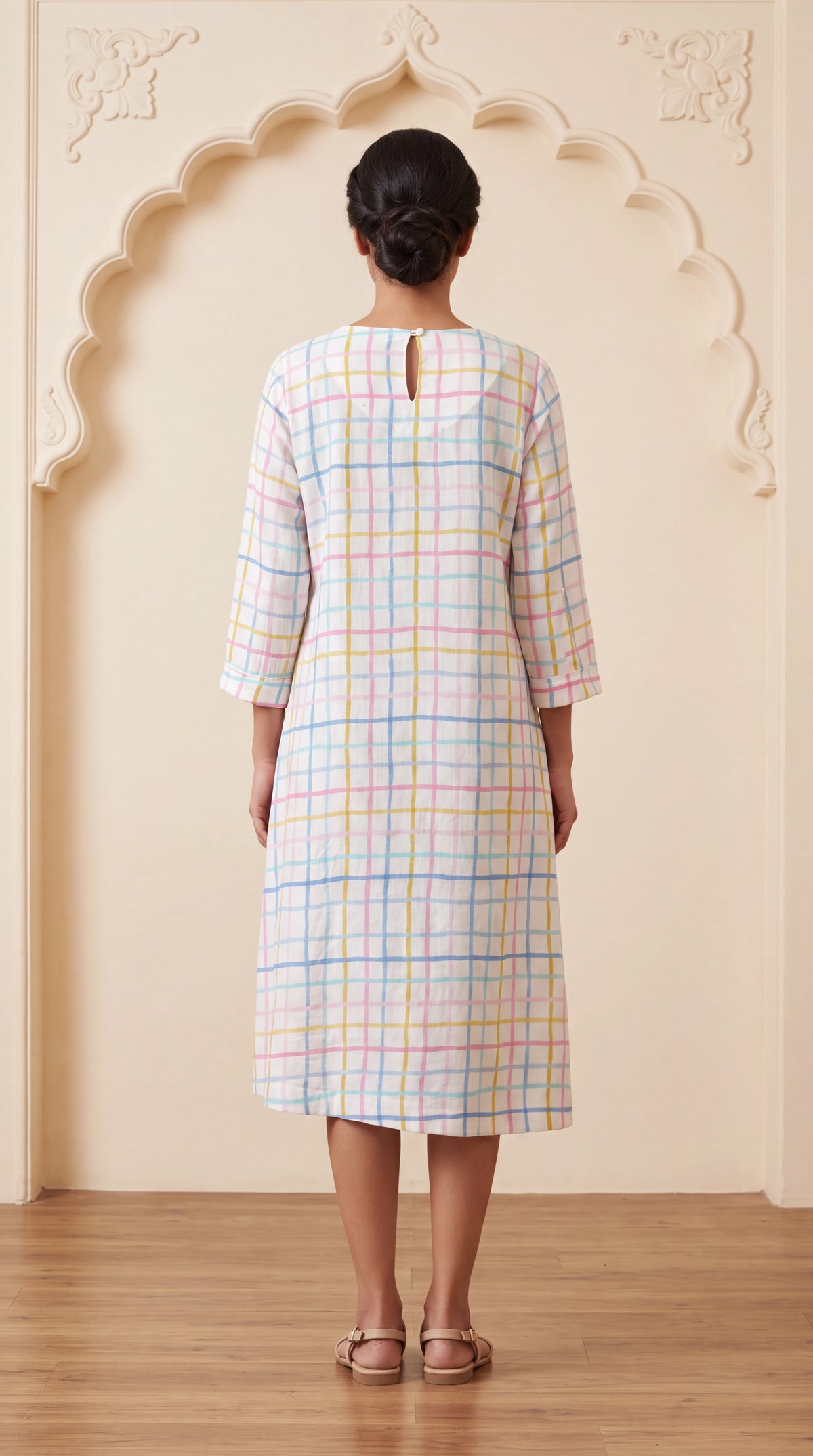White checks linen dress