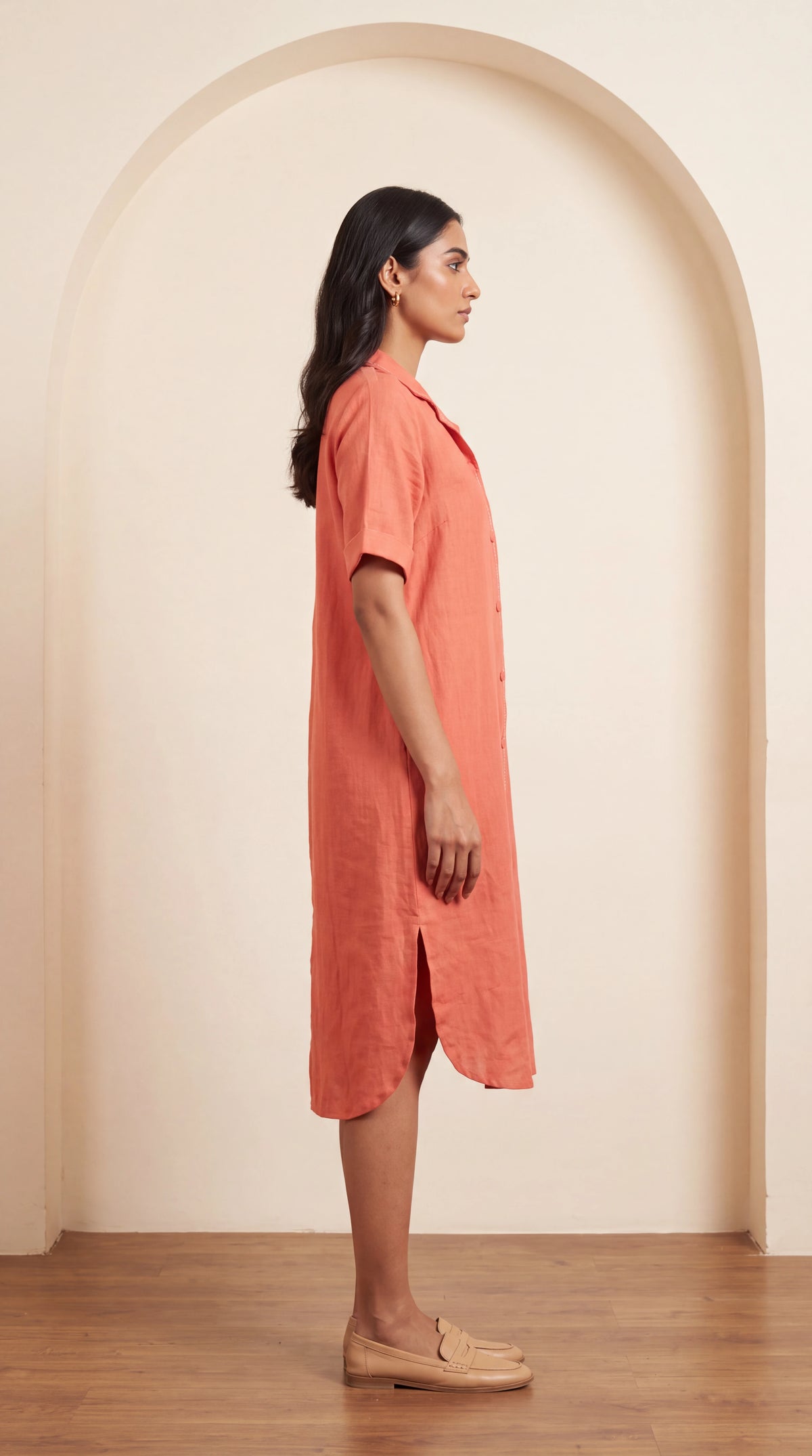 Coral Linen Shirt Dress