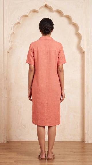 Coral Linen Shirt Dress