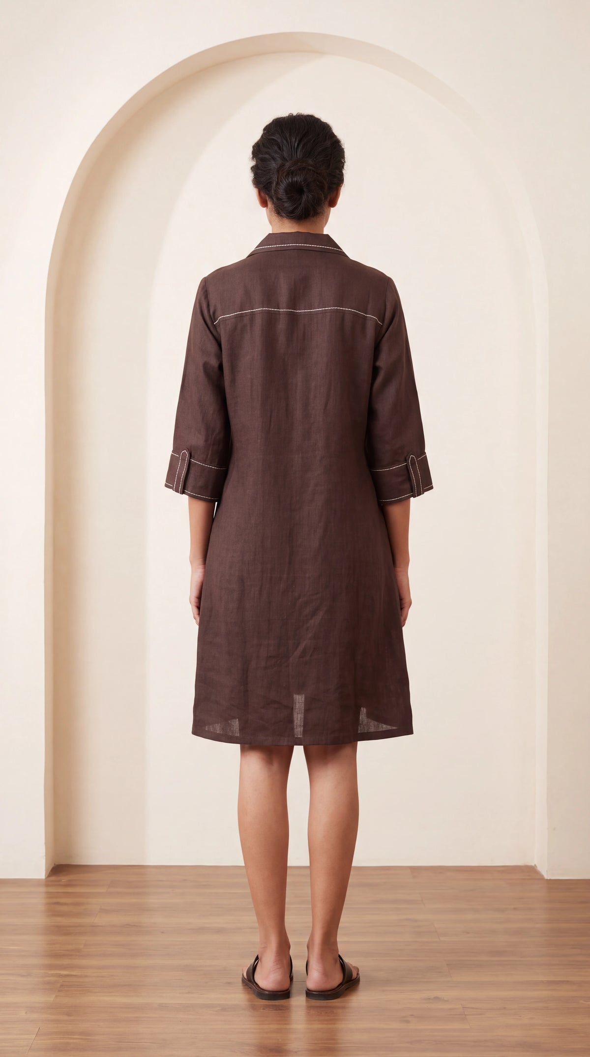 Espresso Contrast Stitch Linen Dress