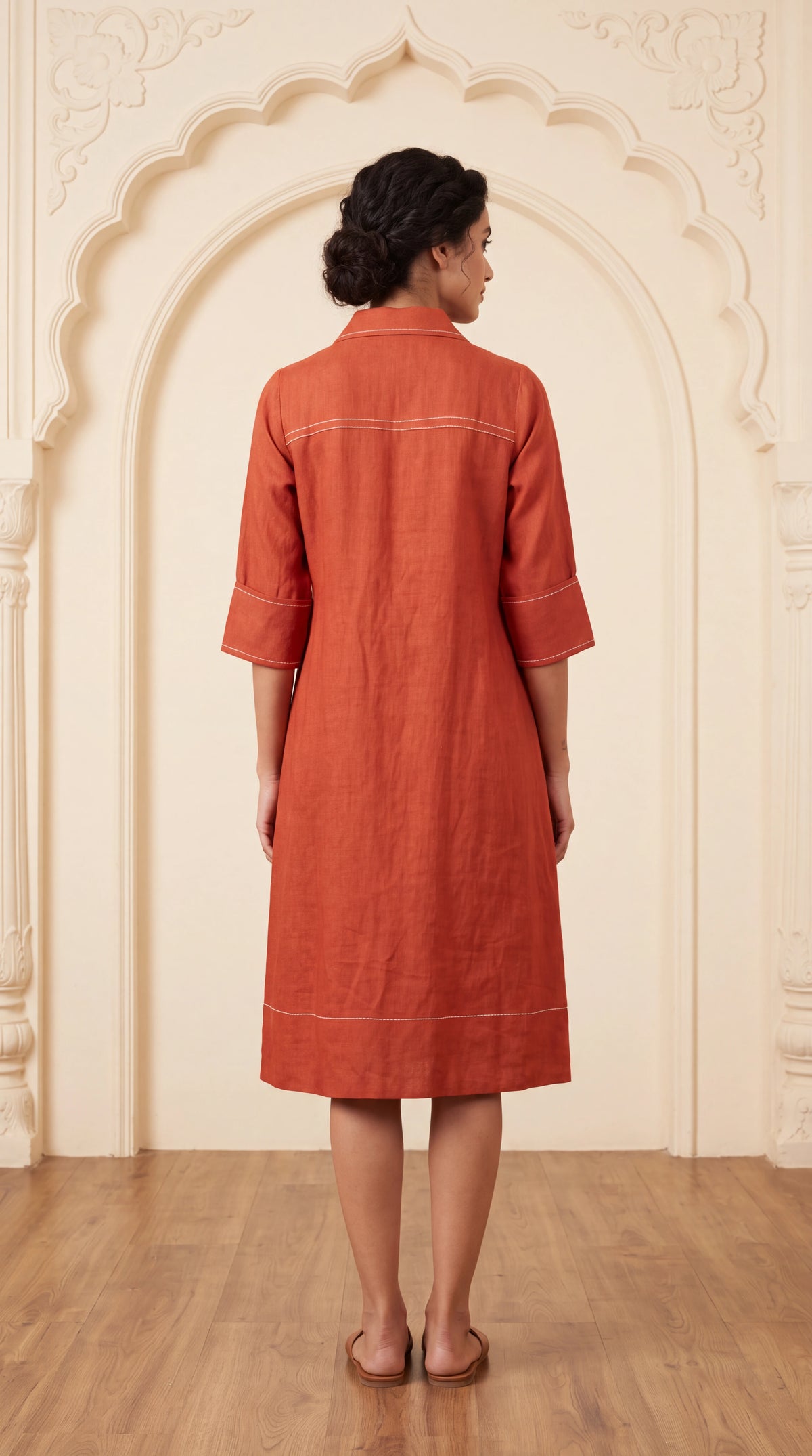 Vermilion Contrast Stitch Linen Dress