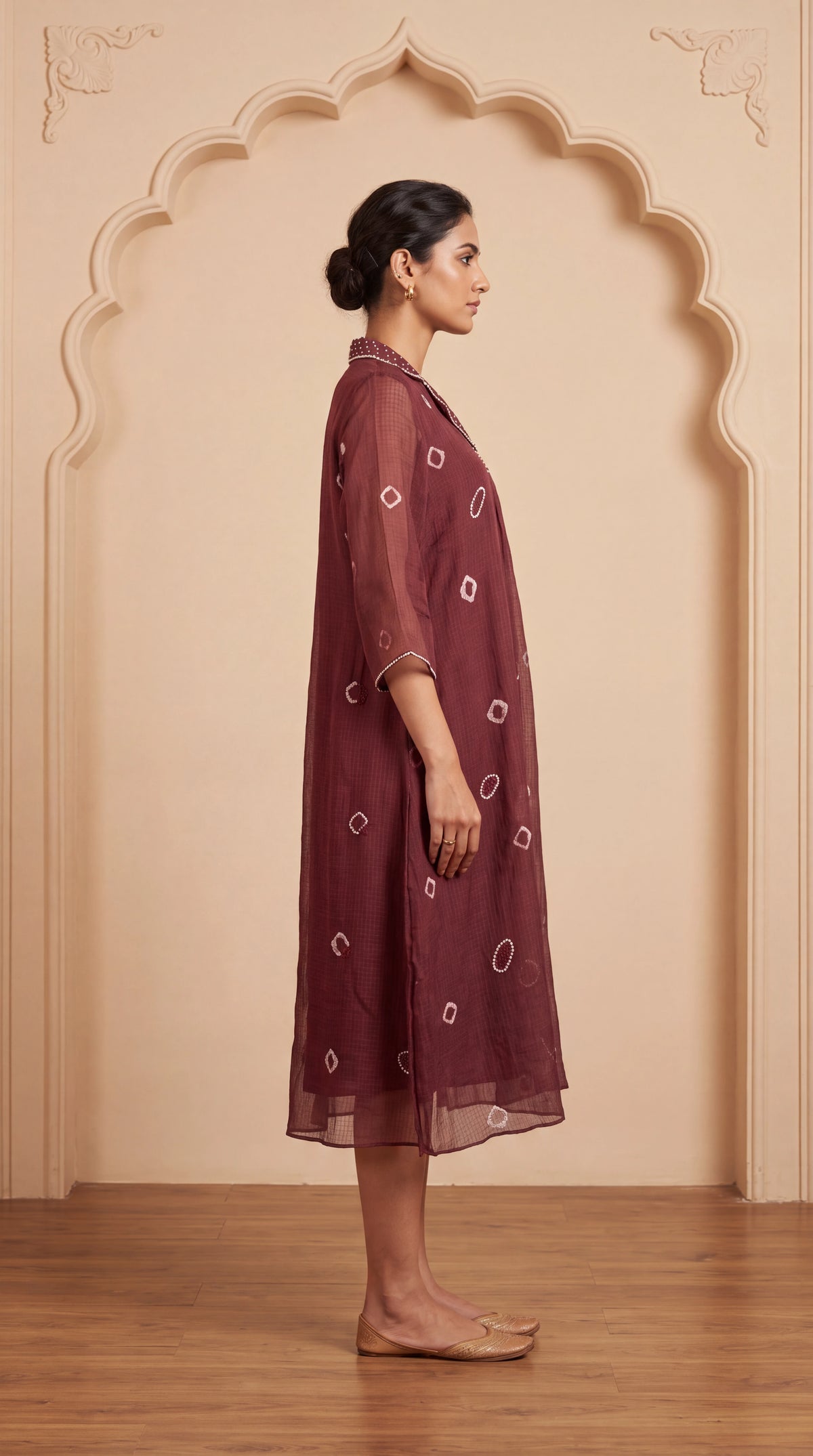 Wine Kota Bandhej Dress