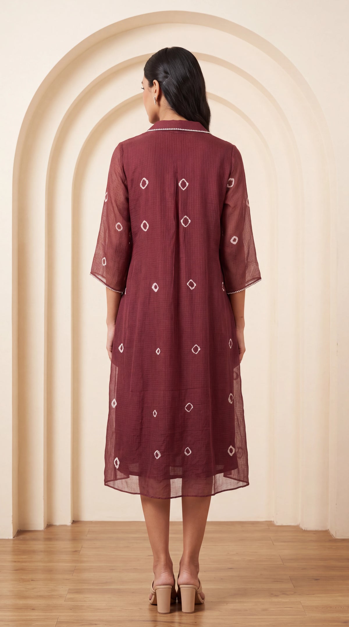 Wine Kota Bandhej Dress