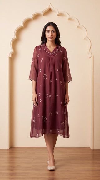 Wine Kota Bandhej Dress