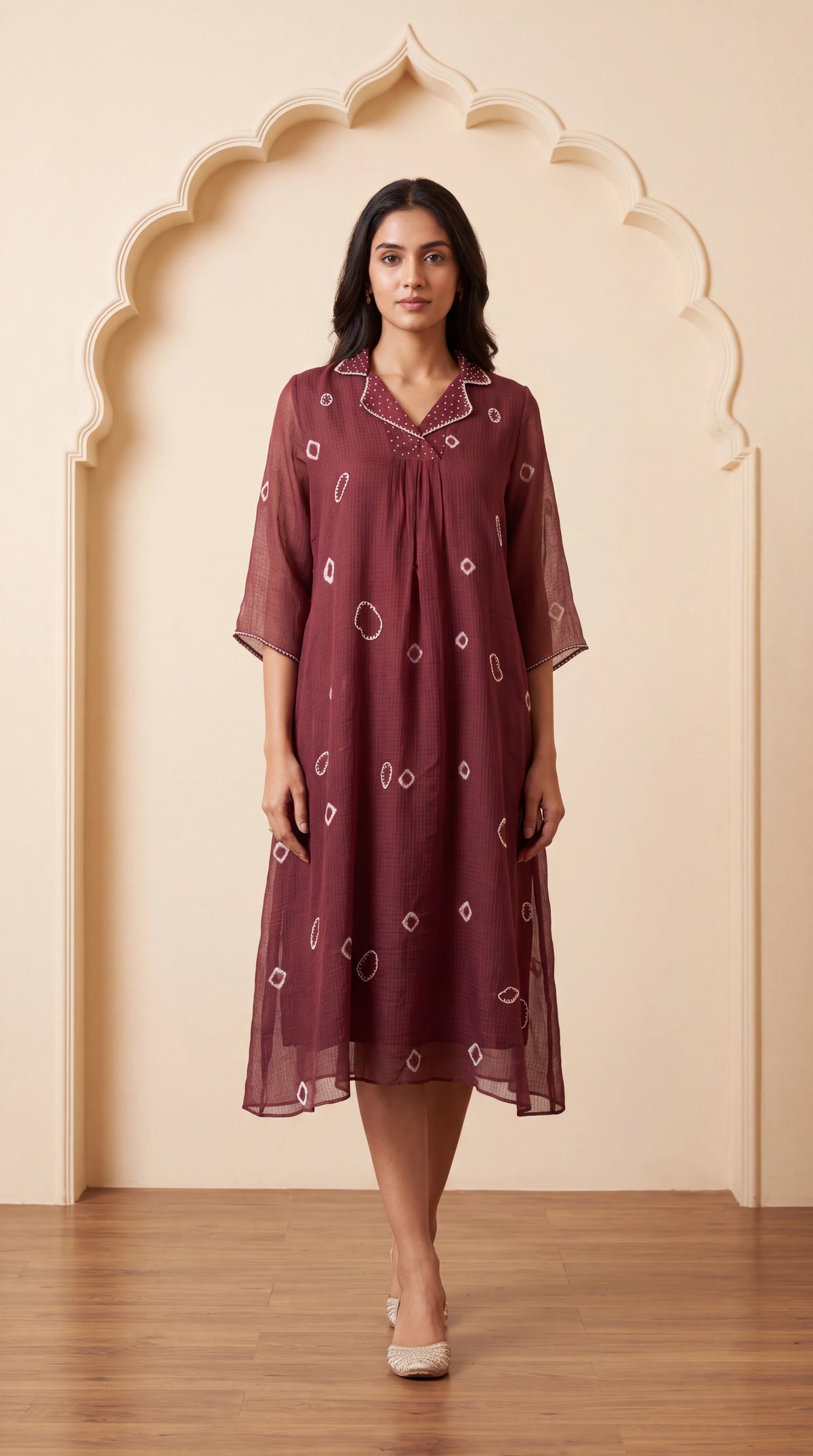 Wine Kota Bandhej Dress