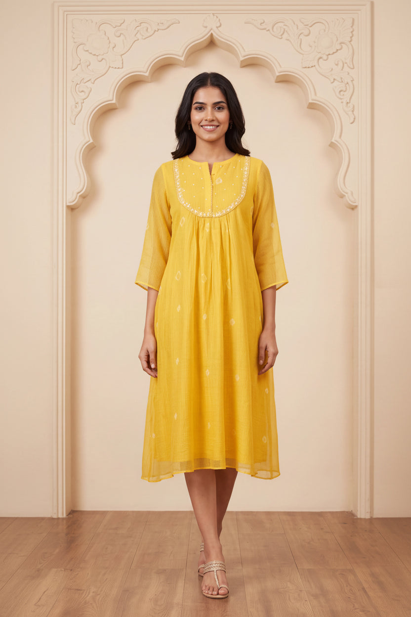 Sunshine Yellow Kota Bandhej Dress