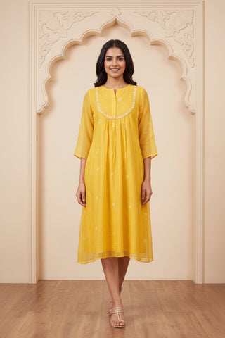Sunshine Yellow Kota Bandhej Dress