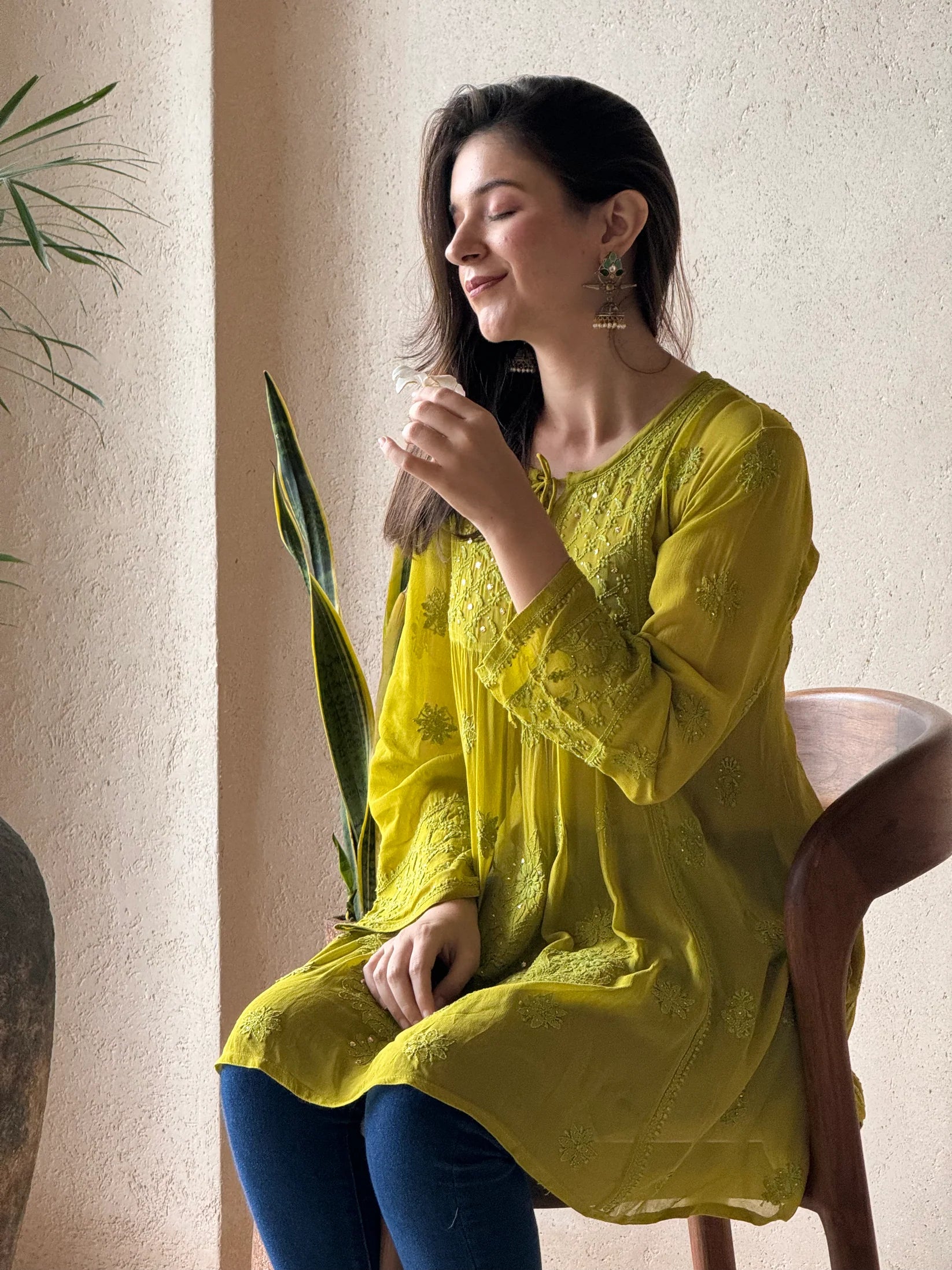 Lime Green Georgette Chikankari Kurta