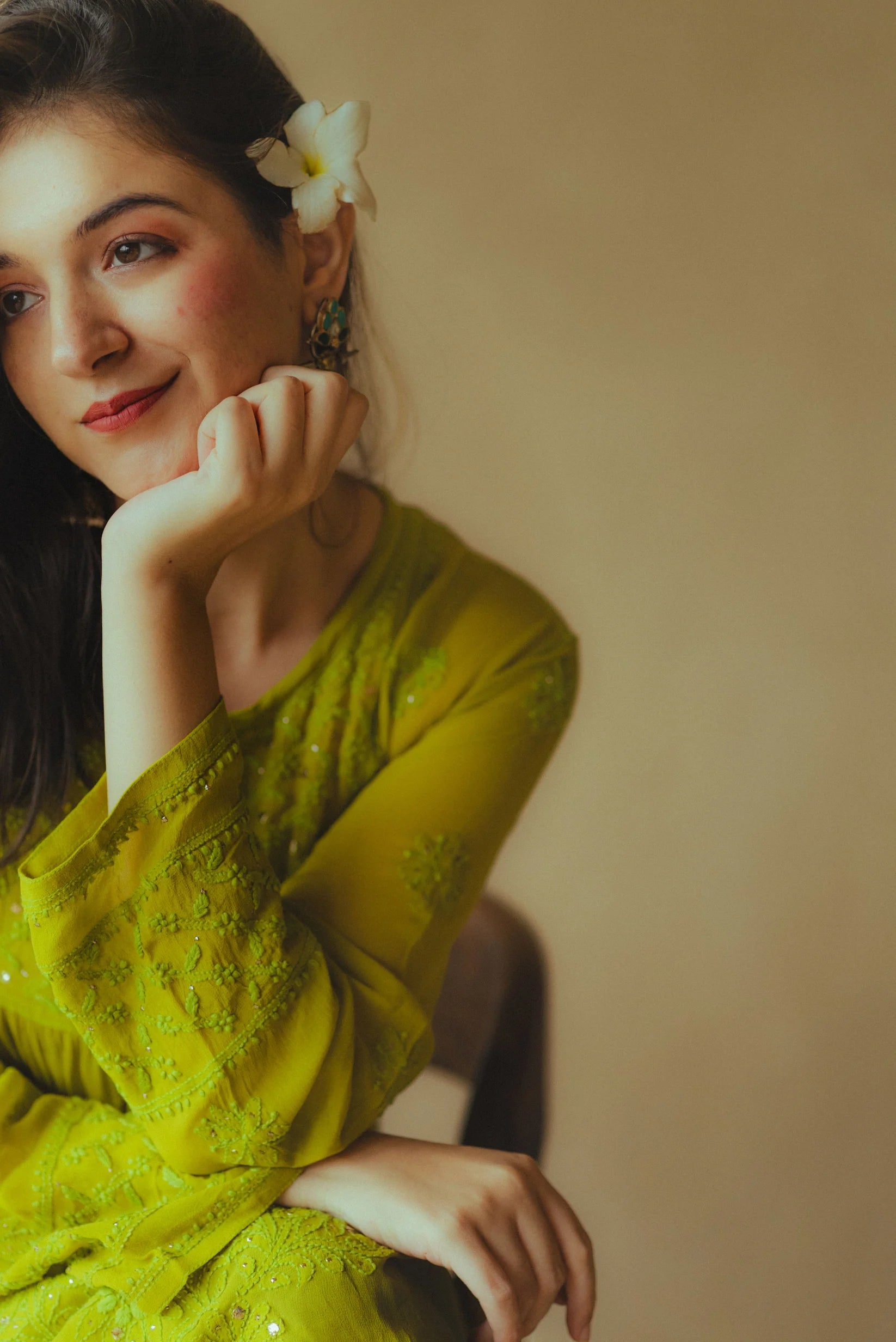 Lime Green Georgette Chikankari Kurta