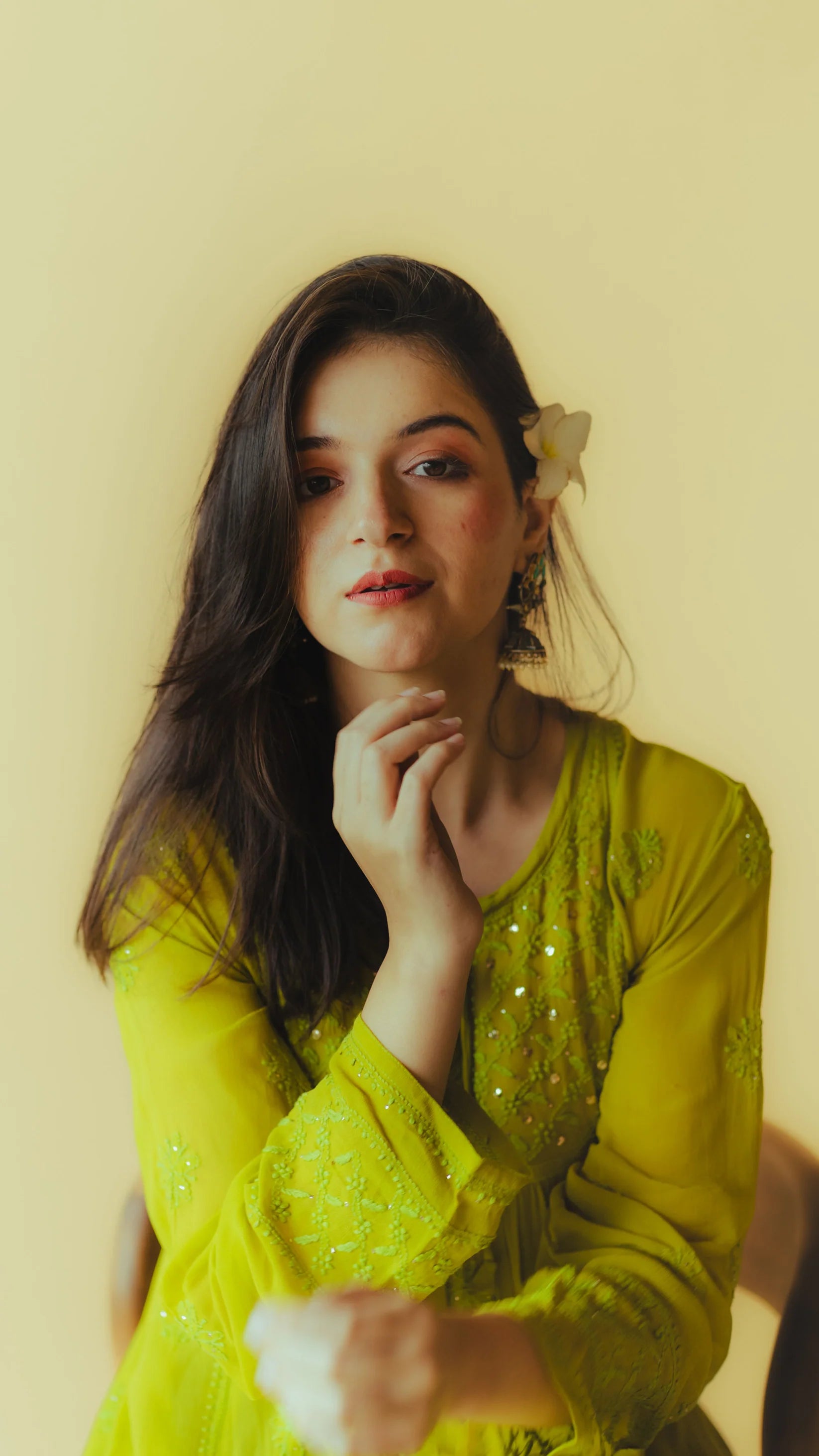 Lime Green Georgette Chikankari Kurta