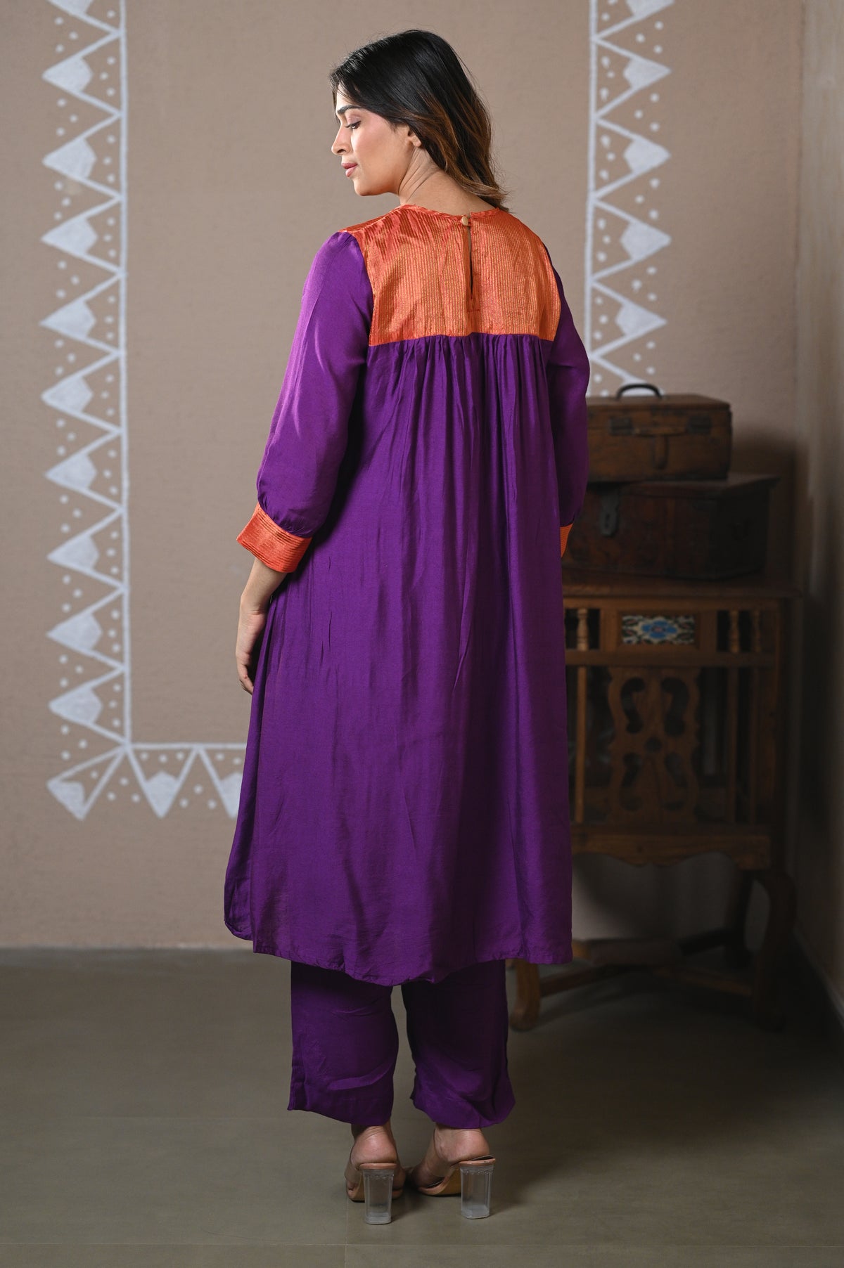 Purple Gathered Muslin Kurta Set