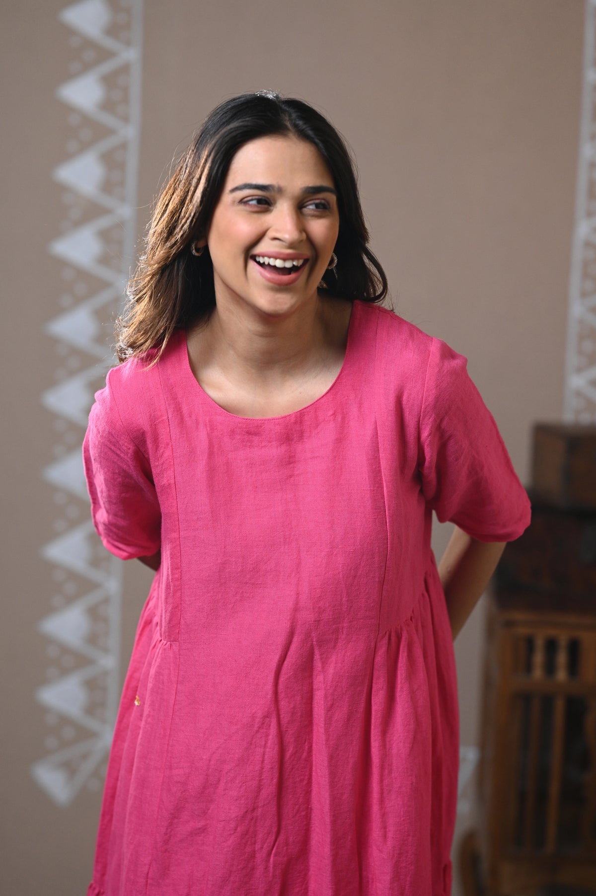 Fuchsia Pink Tiered Linen Dress