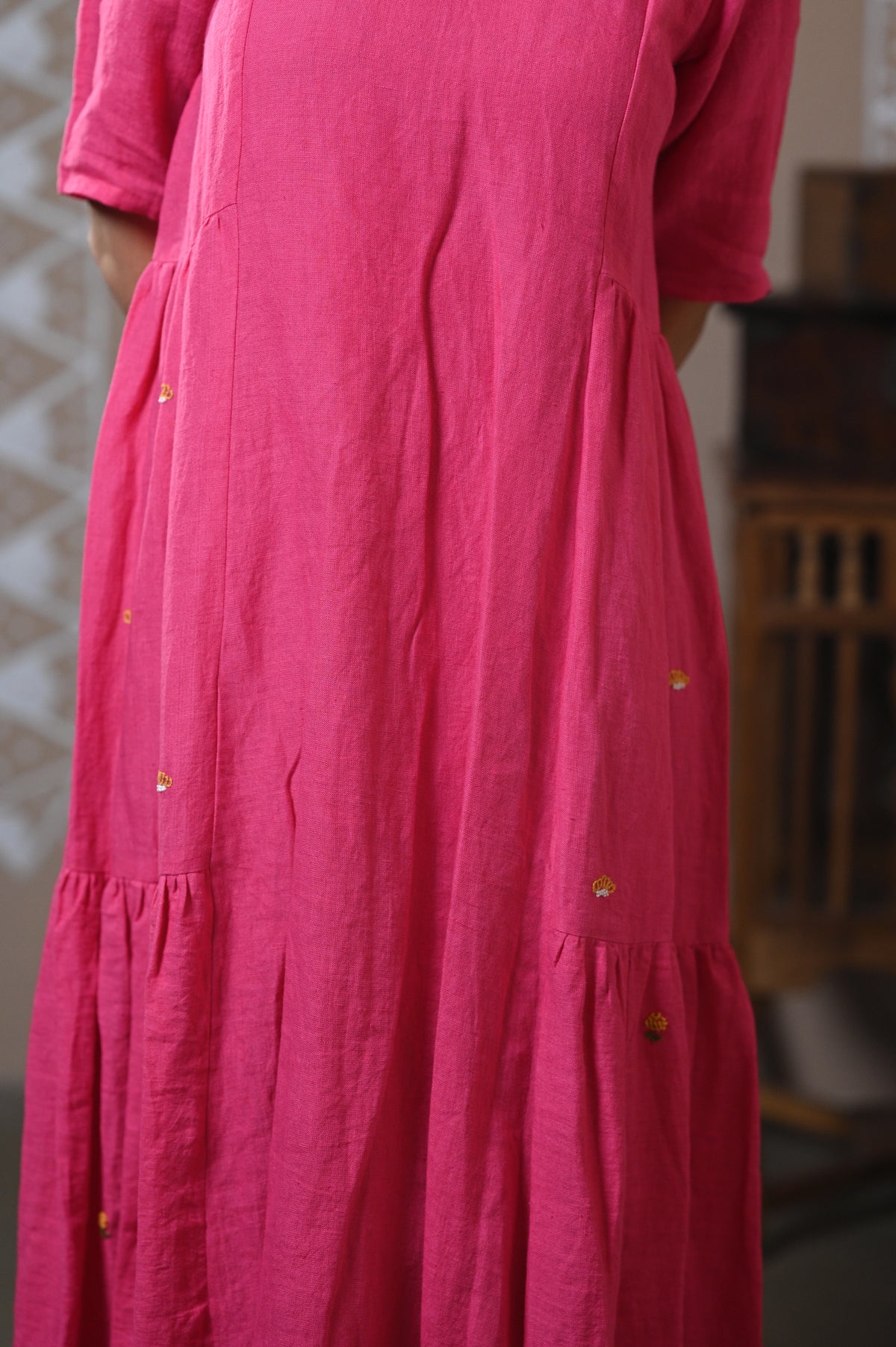 Fuchsia Pink Tiered Linen Dress