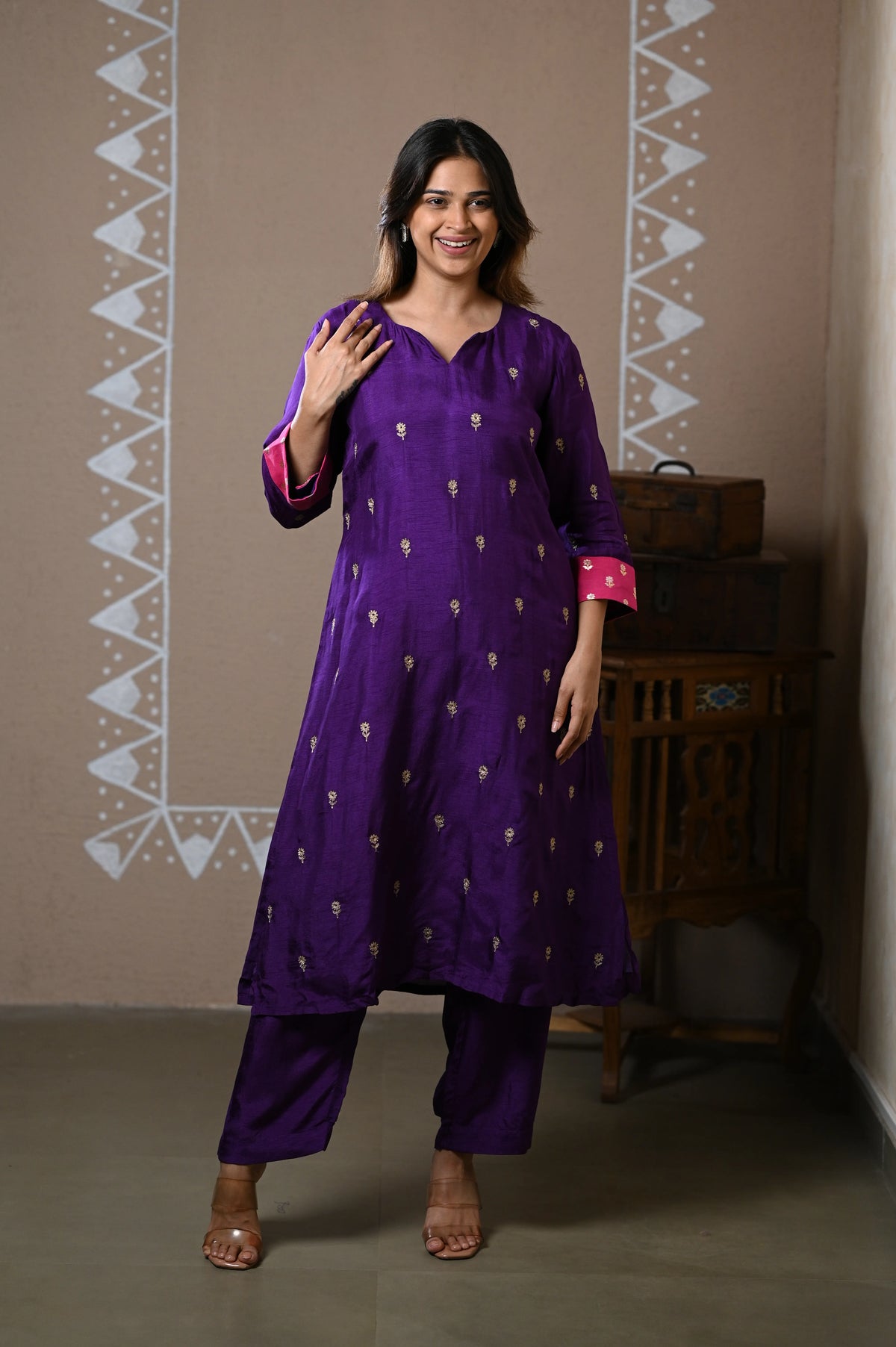 Royal Purple Dola Silk Kurta Set