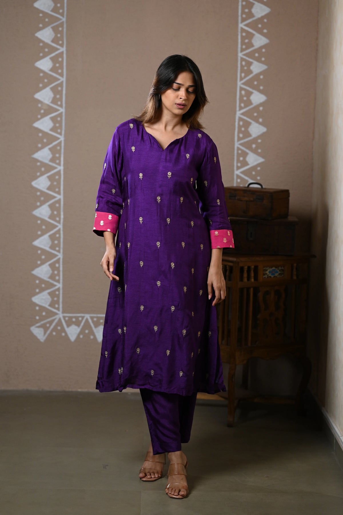 Royal Purple Dola Silk Kurta Set