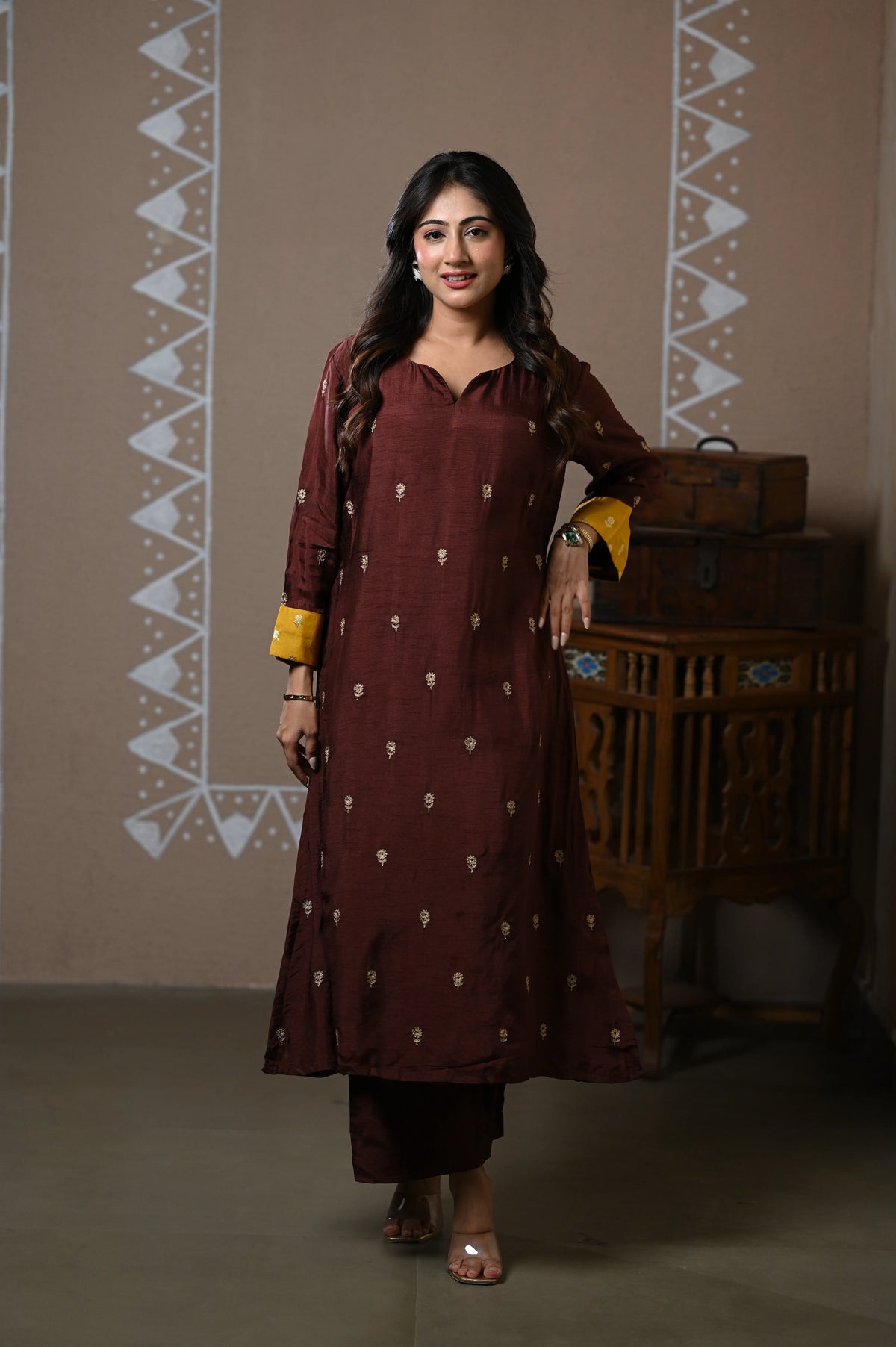 Rich Cacao Dola Silk Kurta Set