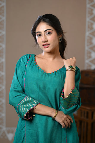 Teal Stripes Dola Silk Kurta Set