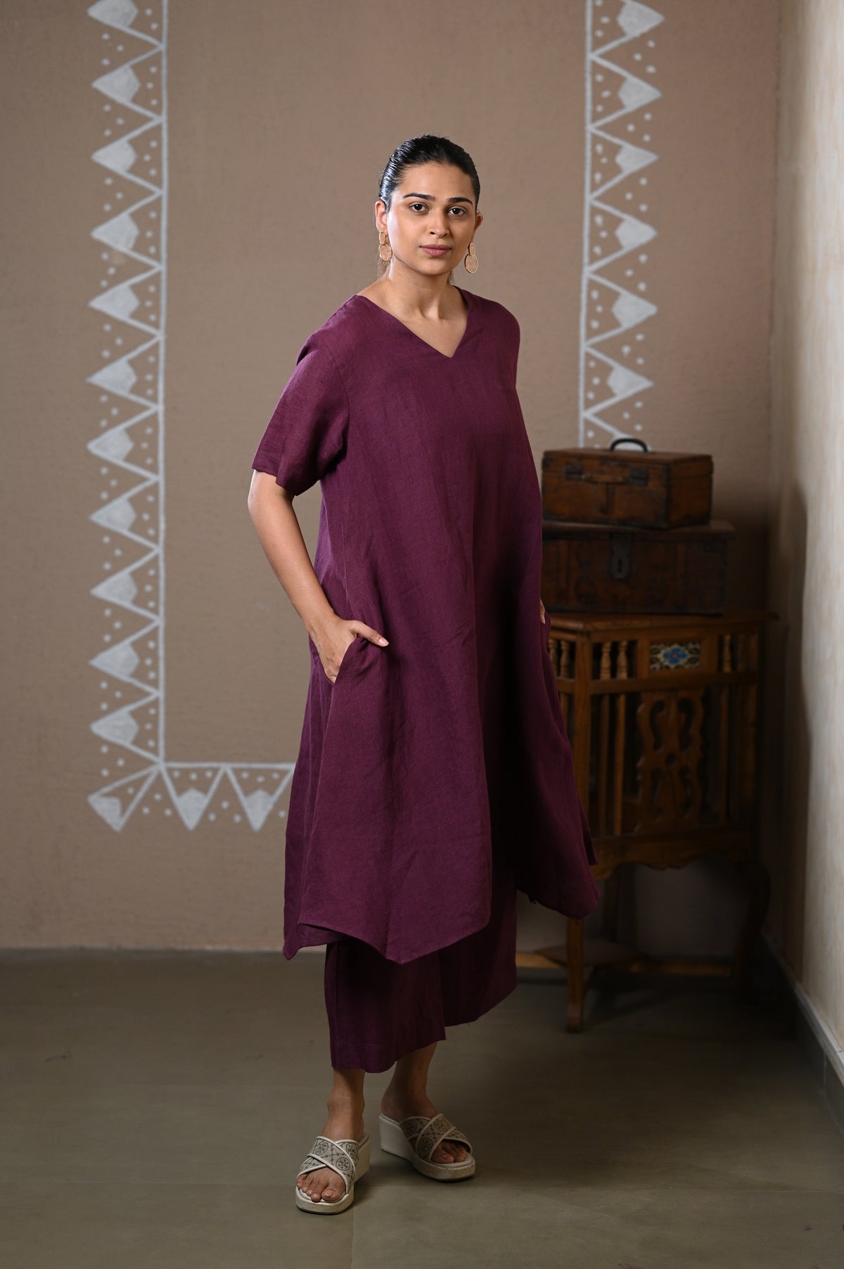 WINE LINEN COORD SET