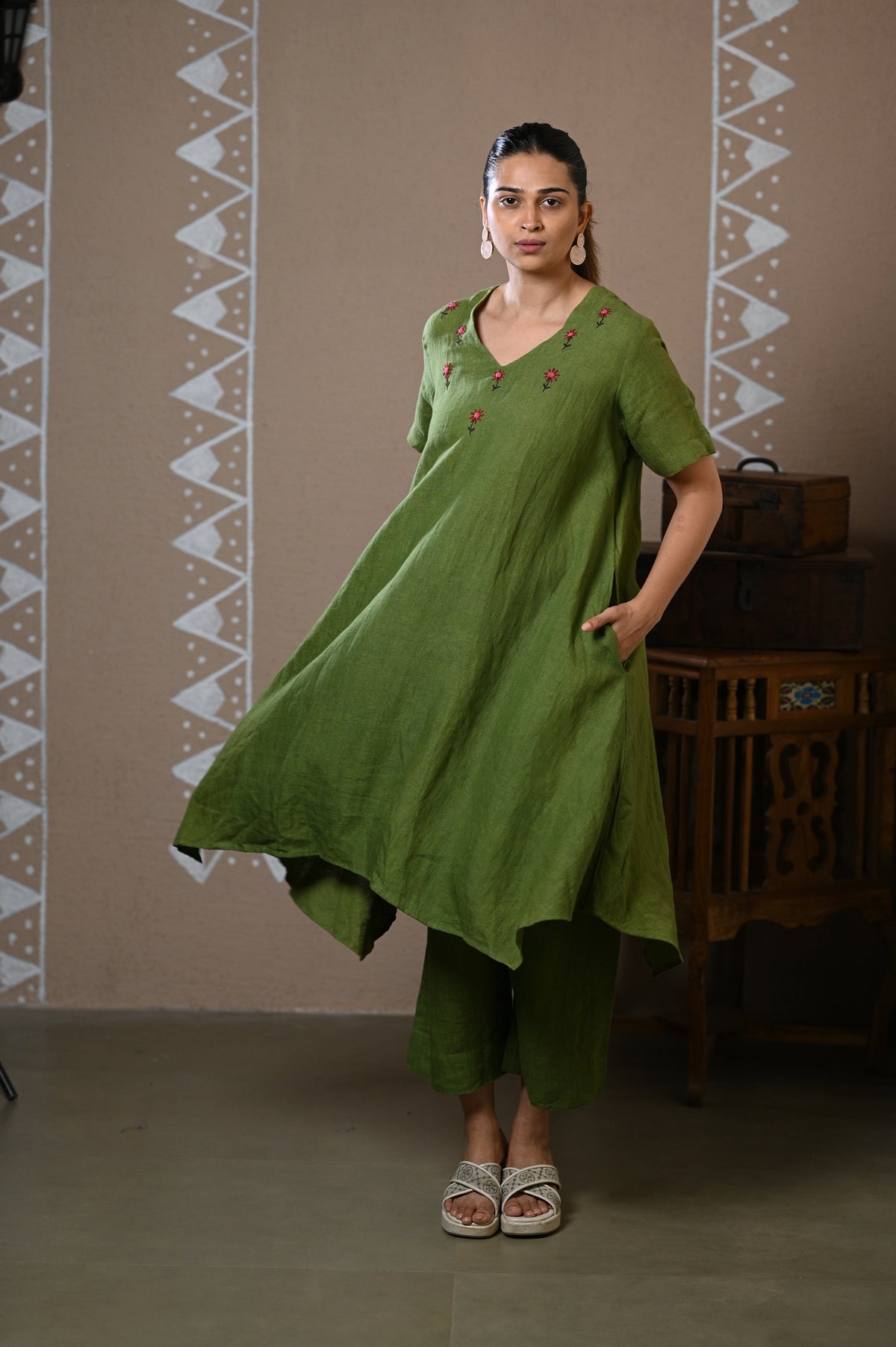 Olive Bloom Linen Coord Set