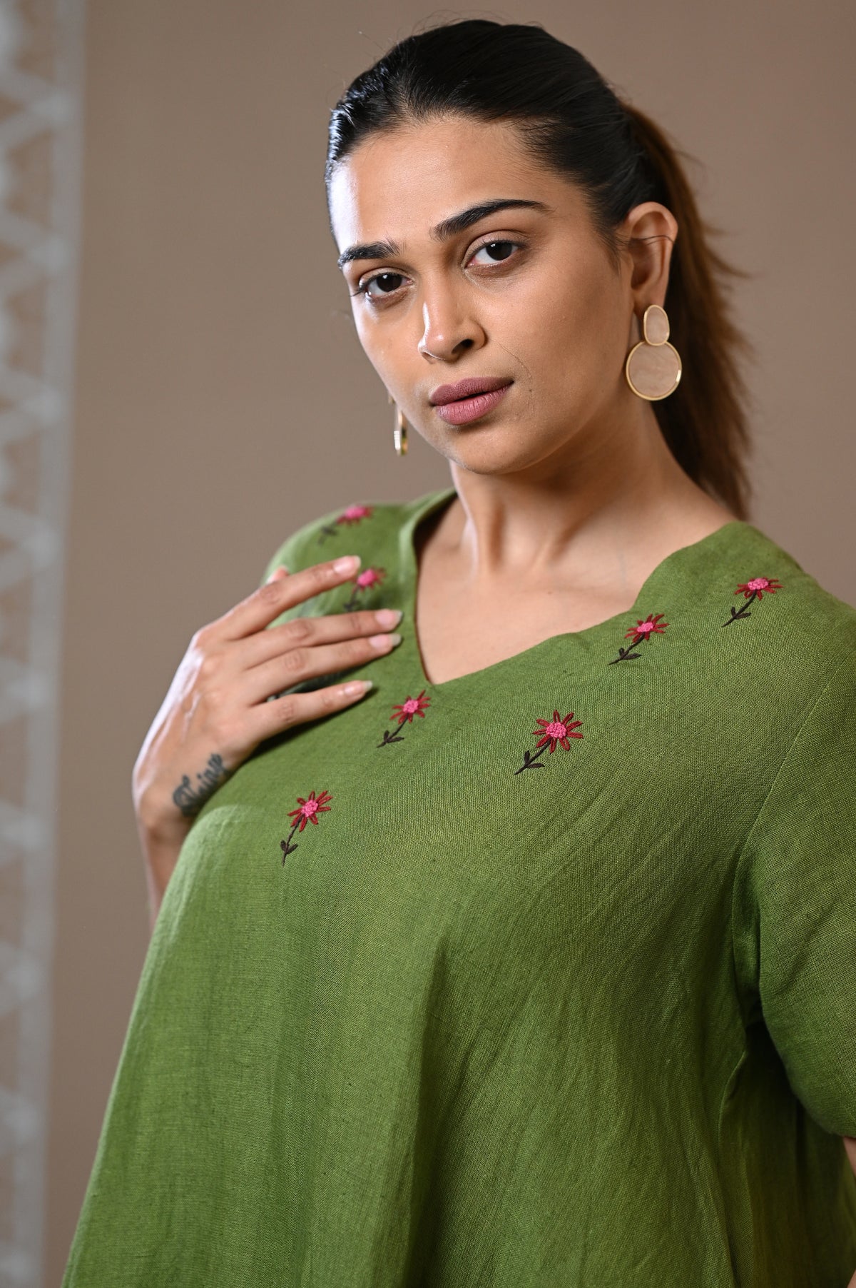 Olive Bloom Linen Coord Set